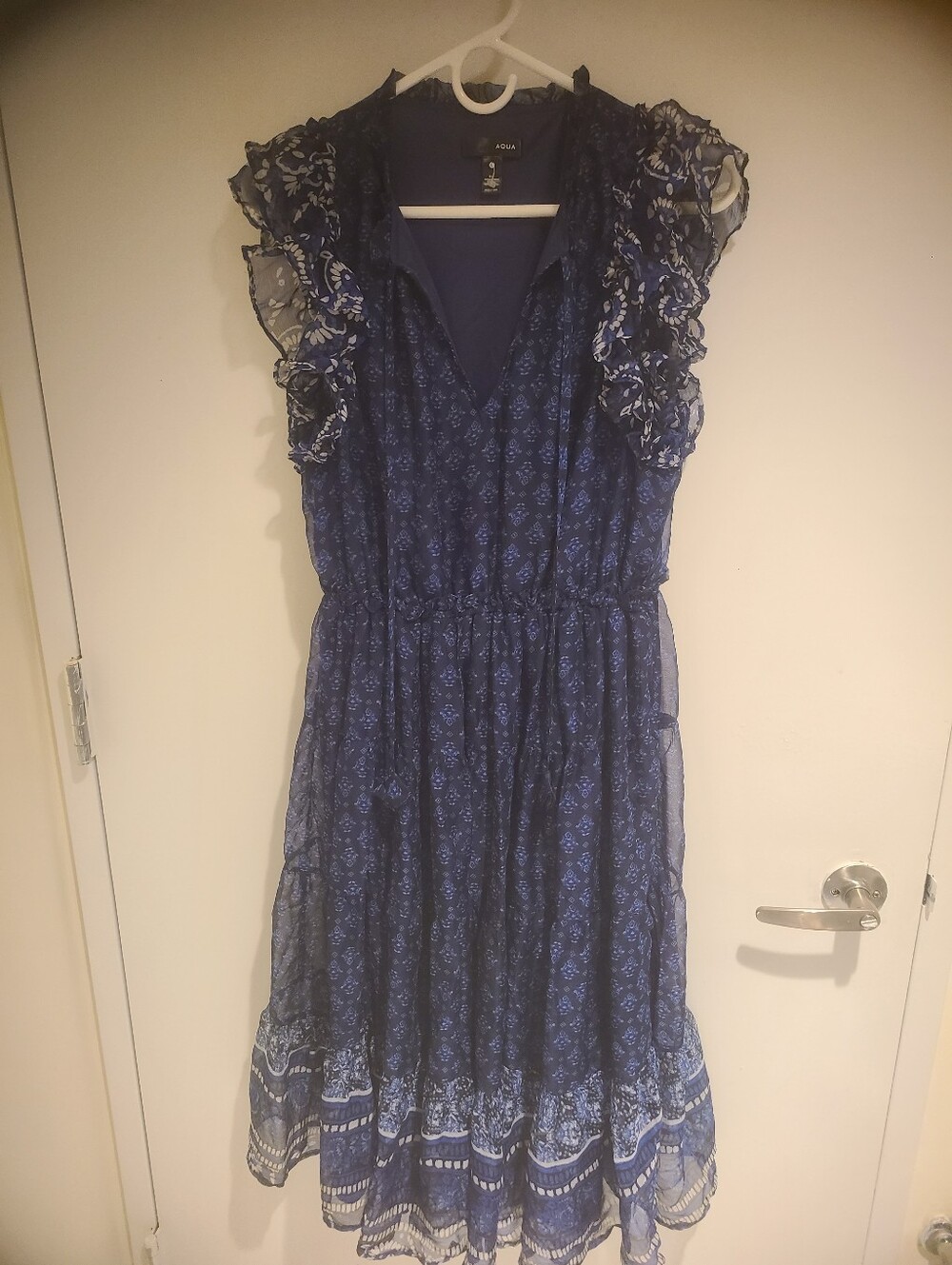 Aqua Women’s Navy Blue Ruffle-Sleeve Midi Dress, NWOT - Picture 2 of 3